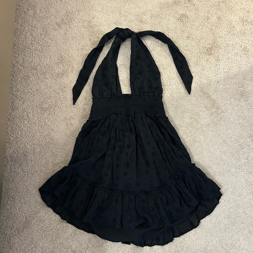 Aerie Black Smocked Halter Dress